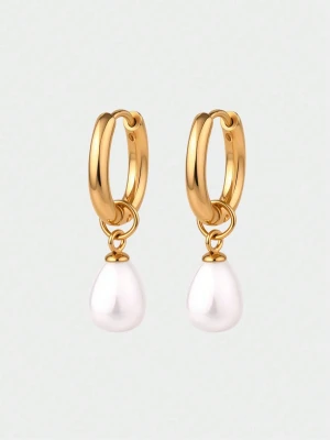 Kolczyki Pearl Drop koła złote z perłą