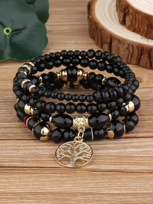 Bransoletka z koralikami z drzewkiem szczęścia, 4szt