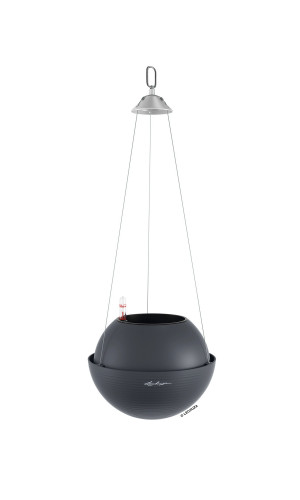 LECHUZA BOLA Color 23 Slate Self-watering Hanging Planter Poly Resin Plant Pot with Substrate and Water Level Indicator D23 H18 cm, 1.2L