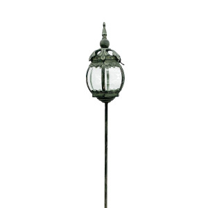 Round Metal Leaf Ornament Garden Stake Dark Silver Lantern by Minster, H61 cm