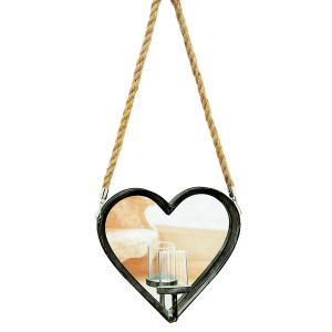 Rope Hanging Heart Metal Garden Dark Silver Lantern by Minster, H25 cm