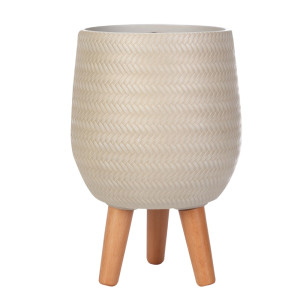 Plaited Style Beige Egg Planter with Legs, Round Indoor Plant Pot Stand for Indoor Plants by Idealist Lite D22 H34 cm, 7L