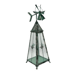 Pyramid Metal Vane Garden Dark Silver Lantern by Minster, H100 cm