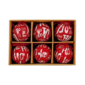 Christmas Tree Decor Baubles HO-HO-HO Decoupage Balls, Set of 6, Red, D7.5 cm by Premier Decorations