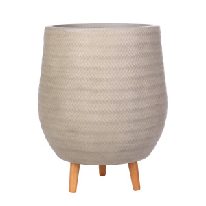 Plaited Style Beige Egg Planter with Legs, Round Indoor Plant Pot Stand for Indoor Plants by Idealist Lite D44 H55 cm, 60L
