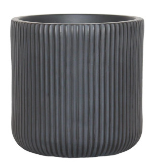 Ribbed Black Garden Round Planter, Outdoor Plant Pot by Idealist Lite D36.5 H37 cm, 39L