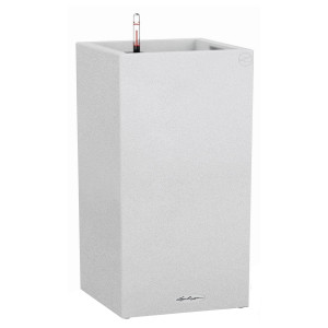LECHUZA CANTO Stone 40 High Quartz White Poly Resin Floor Self-watering Planter with Substrate and Water Level Indicator H76 L40 W40 cm, 29L