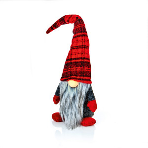 Christmas Lit Gonk Standing with Tartan Hat, Grey and Red, H56 cm by Premier Decorations