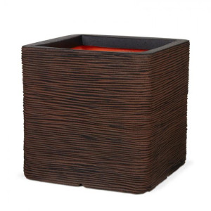 Square Resin Brown Planter by Cadix Capi Tutch Ribbed L30 W30 H30 cm Small, 27L
