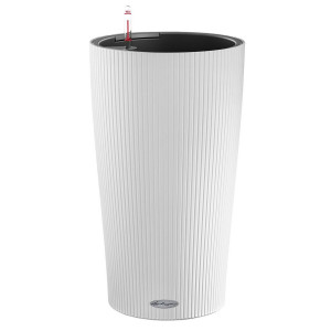 LECHUZA CILINDRO Color 23 White Poly Resin Floor Self-watering Planter with Substrate and Water Level Indicator D23 H41 cm, 5.5L