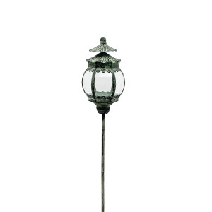 Round Metal Ornament Garden Stake Dark Silver Lantern by Minster, H114 cm