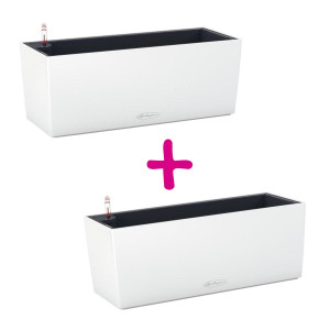 Set of two White LECHUZA BALCONERA Color 50 Self Watering Table/Window Box Planters: L50 W19 H19 cm, 8 litres Cap + L50 W19 H19 cm, 8 litres Cap
