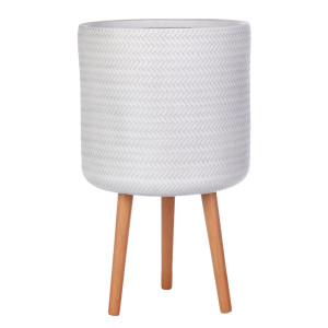 IDEALIST | Plaited Style White Cylinder Planter with Legs, Round Indoor Plant Pot Stand for Indoor Plants by Idealist Lite D36 H62 cm, 30.9L