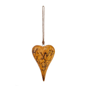 Christmas Tree Decoration Mango Wood Crackle Hanging Heart, Brown, H21 cm by Premier Decorations