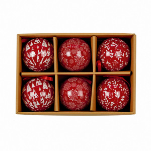 Christmas Tree Decor Baubles Skandi Decoupage Balls, Set of 6, Red, D7.5 cm by Premier Decorations