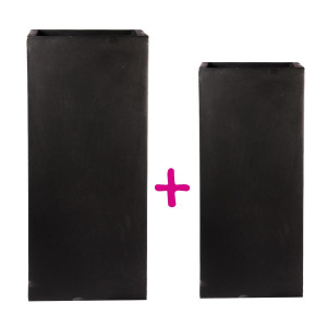 IDEALIST | Set of two IDEALIST Lite Tall Square Black Light Concrete Planters: L21 W21 H50 cm, 22 litres Cap + L27 W27 H60 cm, 44 litres Cap