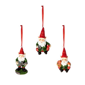 Christmas Tree Decor Santa Garden Gnomes, Set of 3, in Red, Green Colours, H10 cm by Premier Decorations