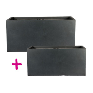 Set of two IDEALIST Lite Faux Lead Dark Grey Light Concrete Trough Planters: L50 W20 H20.5 cm, 21 litres Cap + L60 W30 H30 cm, 54 litres Cap