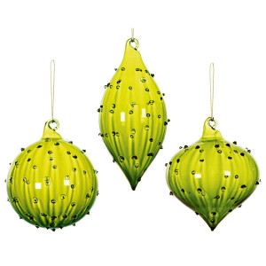 Christmas Tree Decor Baubles Transparent Glass Tropic Ornaments with Glass Hook, Set of 3, Green, D8 cm by Premier Decorations