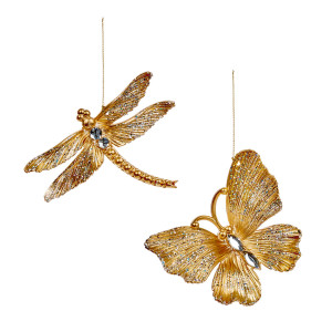 Christmas Tree Decor Butterfly and Dragonfly, Set of 2, Gold, H10 cm by Premier Decorations
