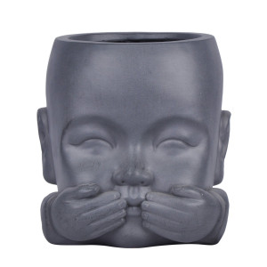 IDEALIST | Baby Monk Speak No Evil Grey Face Planter, Oval Indoor Head Plant Pot for Indoor Plants by Idealist Lite L23.5 W23.5 H24 cm, 4.6 liters