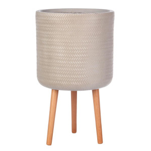 IDEALIST | Plaited Style Beige Cylinder Planter with Legs, Round Indoor Plant Pot Stand for Indoor Plants by Idealist Lite D36 H62 cm, 30.9L