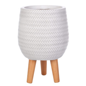 Plaited Style White Egg Planter with Legs, Round Indoor Plant Pot Stand for Indoor Plants by Idealist Lite D22 H34 cm, 7L