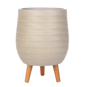 Plaited Style Beige Egg Planter with Legs, Round Indoor Plant Pot Stand for Indoor Plants by Idealist Lite D32 H43 cm, 22L