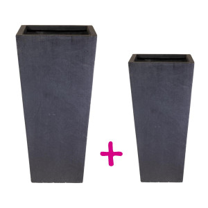 Set of two IDEALIST Lite Tall Tapered Faux Lead Light Concrete Planters: L18.5 W18.5 H38.5 cm, 13 litres Cap + L24.5 W24.5 H50.5 cm, 30 litres Cap