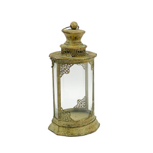 Cylinder Metal Ornament Garden Gold Lantern by Minster, H40 cm
