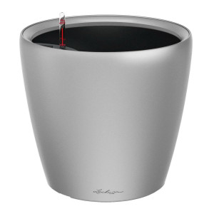 LECHUZA CLASSICO 50 LS Silver Poly Resin Floor Self-watering Planter with Substrate and Water Level Indicator D50 H47 cm, 92L