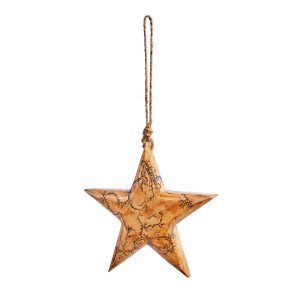 Christmas Tree Decoration Mango Wood Crackle Hanging Star, Brown, H20 cm by Premier Decorations
