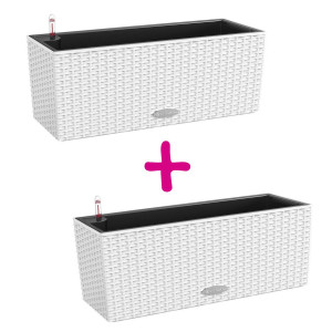 Set of two White LECHUZA BALCONERA Cottage 50 Self Watering Table/Window Box Planters: L50 W19 H19 cm, 8 litres Cap + L50 W19 H19 cm, 8 litres Cap