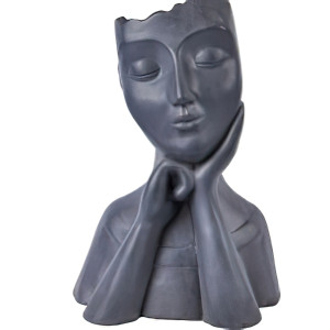 IDEALIST | Pensive Bust Black Face Planter, Oval Indoor Head Plant Pot for Indoor Plants by Idealist Lite L31 W23 H44 cm, 12 liters