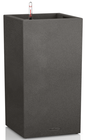 LECHUZA CANTO Stone 40 High Graphite Black Poly Resin Floor Self-watering Planter with Substrate and Water Level Indicator H76 L40 W40 cm, 29L
