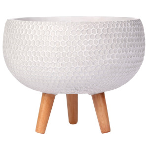 Honeycomb Style White Bowl Planter with Legs, Round Indoor Plant Pot Stand for Indoor Plants by Idealist Lite D27.5 H25 cm, 7L