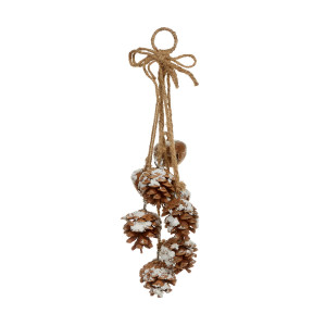Christmas Tree Decor Home Hanging Snowy Pine Cone Cluster Hanger with Jute Bow, Brown, H35 cm by Premier Decorations