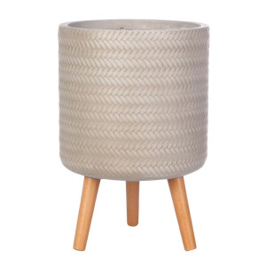 IDEALIST | Plaited Style Beige Cylinder Planter with Legs, Round Indoor Plant Pot Stand for Indoor Plants by Idealist Lite D30 H46 cm, 17.9L
