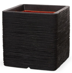 Square Resin Black Planter by Cadix Capi Tutch Ribbed H30 L30 W30 cm Small, 27L