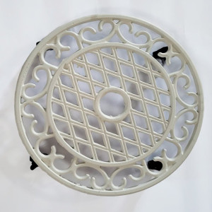 Heavy Weight Cast Iron Lattice & Scroll Plant Caddy on Wheels, White, D43 cm