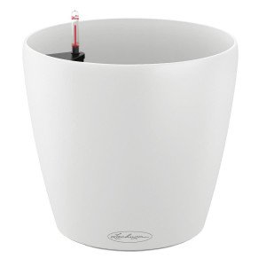 LECHUZA CLASSICO Color 28 White Poly Resin Table Self-watering Planter with Substrate and Water Level Indicator D28 H26 cm, 16L