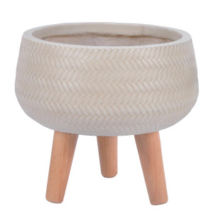 IDEALIST | Plaited Style Beige Bowl Planter with Legs, Round Indoor Plant Pot Stand for Indoor Plants by Idealist Lite D32 H26.5 cm, 10.2L