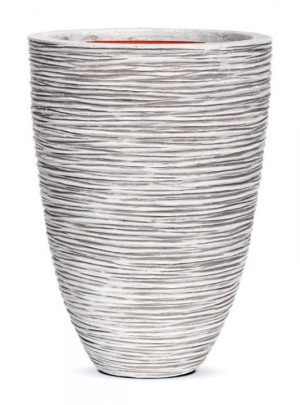 Round Resin Ribbed White Planter by Cadix Capi Tutch Vase Elegance Low D46 H58 cm Large, 96L