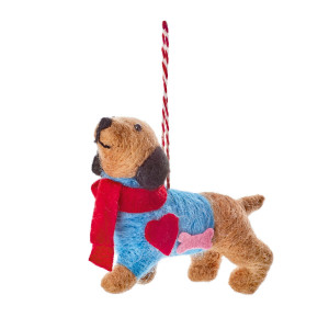 Christmas Tree Decor Hanging Wool Sausage Dog, Blue and Red, L9 cm by Premier Decorations