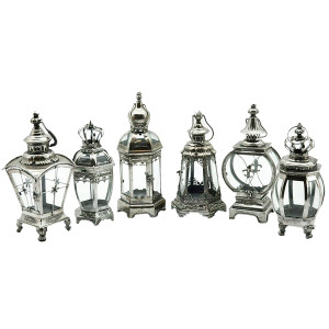 6 Assorted Metal Garden Silver Lanterns by Minster, H40 cm