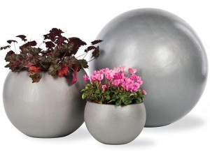 Geo Sphere Aluminium Grey Textured Fiberglass Round S Planter Pot In/Out D30 cm