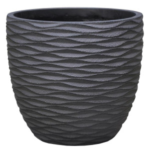 IDEALIST | Wave Style Black Egg Garden Round Planter, Outdoor Plant Pot by Idealist Lite D42.5 H39 cm, 55L