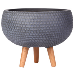 Honeycomb Style Grey Bowl Planter with Legs, Round Indoor Plant Pot Stand for Indoor Plants by Idealist Lite D27.5 H25 cm, 7L