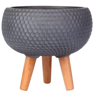 Honeycomb Style Grey Bowl Planter with Legs, Round Indoor Plant Pot Stand for Indoor Plants by Idealist Lite D36.5 H29 cm, 16L