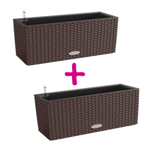 Set of two Mocha LECHUZA BALCONERA Cottage 50 Self Watering Table/Window Box Planters: L50 W19 H19 cm, 8 litres Cap + L50 W19 H19 cm, 8 litres Cap